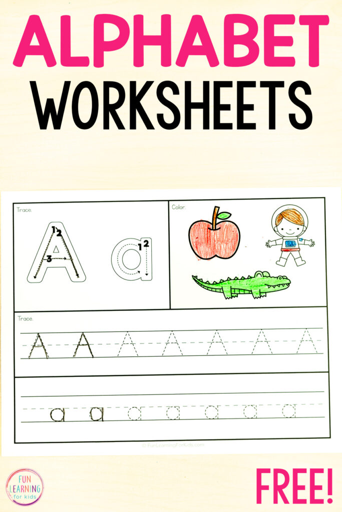 Alphabet beginning sounds tracing worksheets for learning letters and sounds in preschool, pre-k and kindergarten.