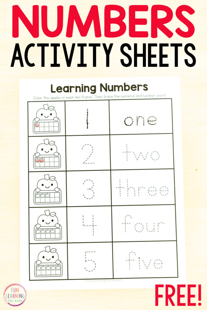 Free printable number sense worksheets.