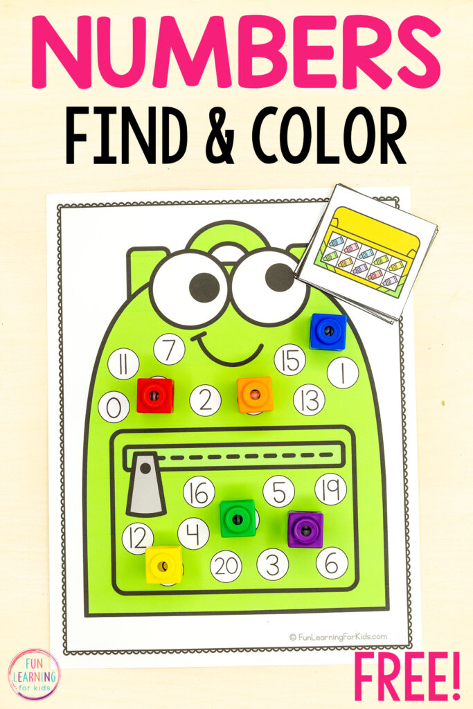 Number sense math activity for back to school math centers in pre-k and kindergarten.