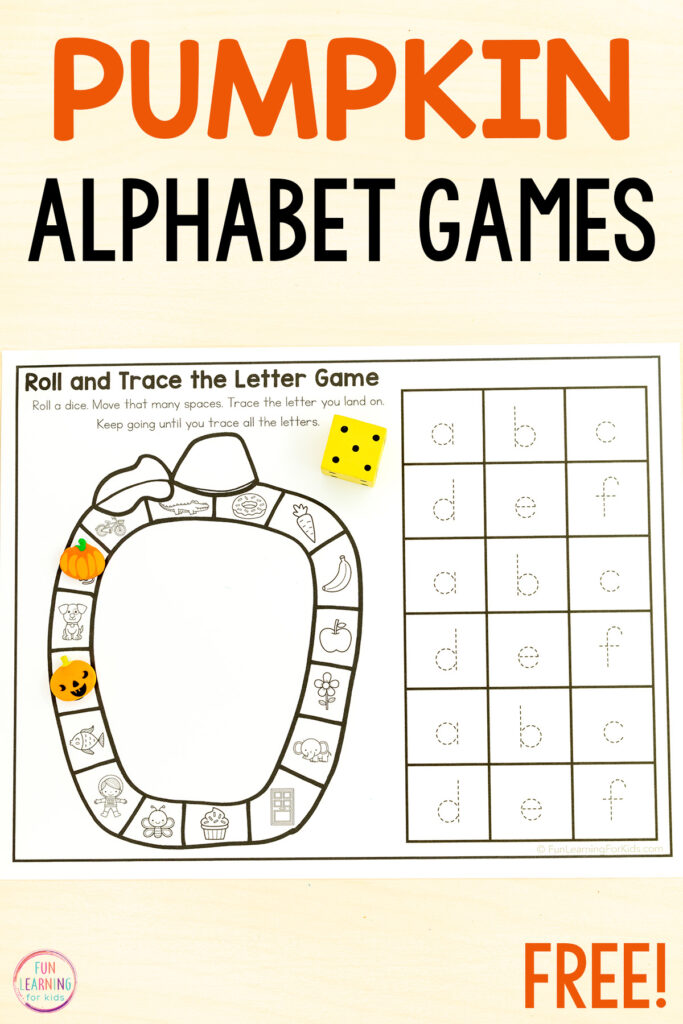 Pumpkin alphabet letter sounds alphabet game for fun practice with letter sound isolation, beginning sounds and letter formation in kindergarten.