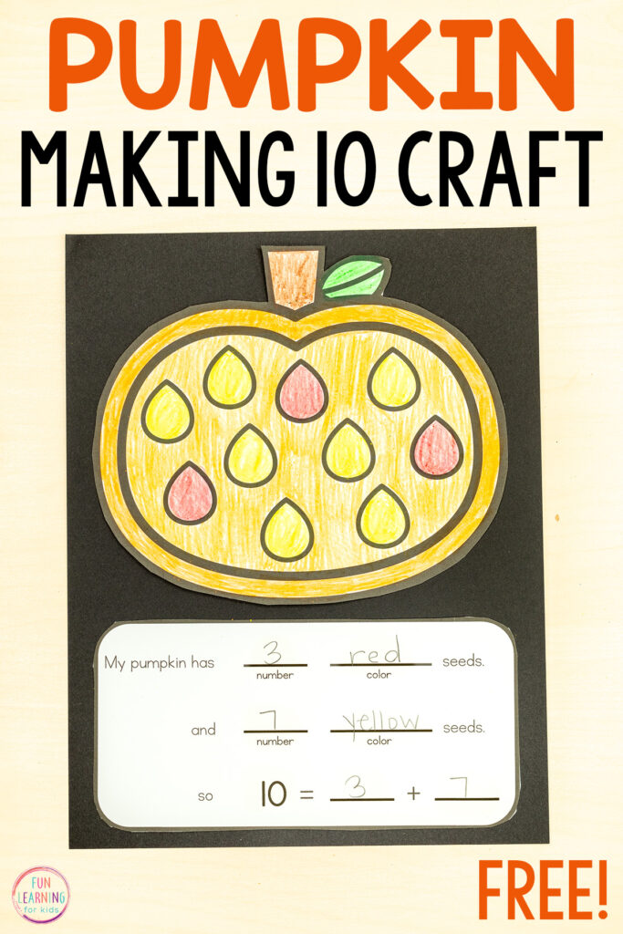 Free printable kindergarten making 10 pumpkin math craft for fall.
