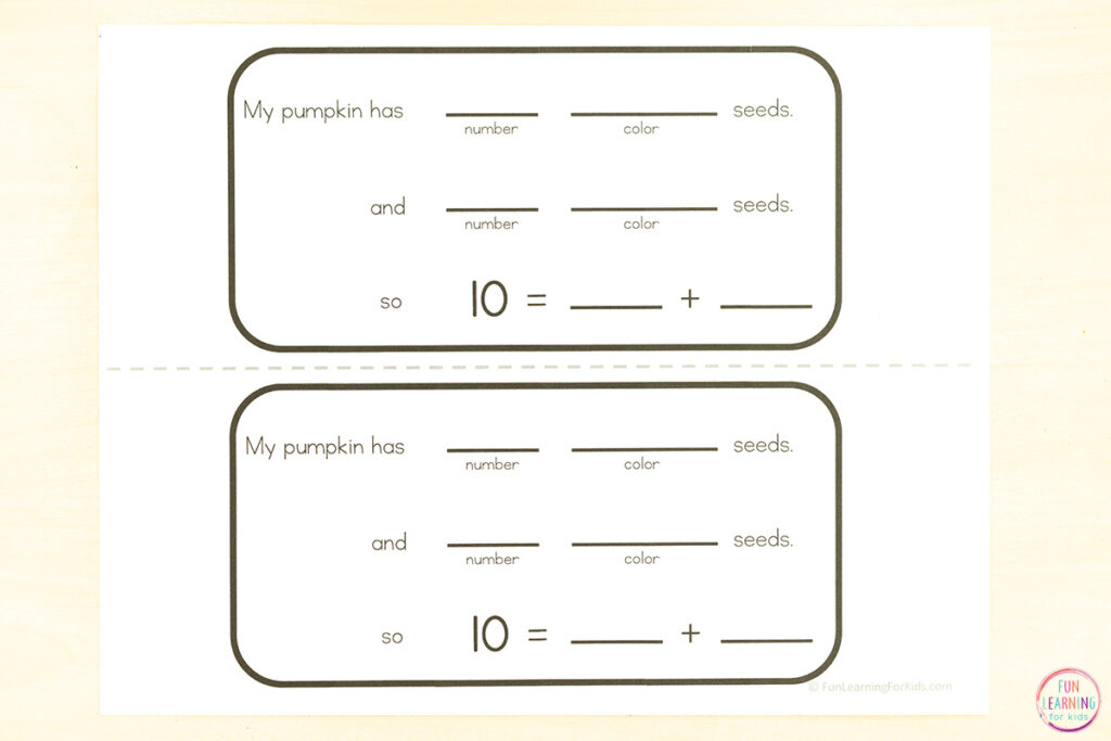 Pumpkin math craft for math practice with making 10 or friends of 10.