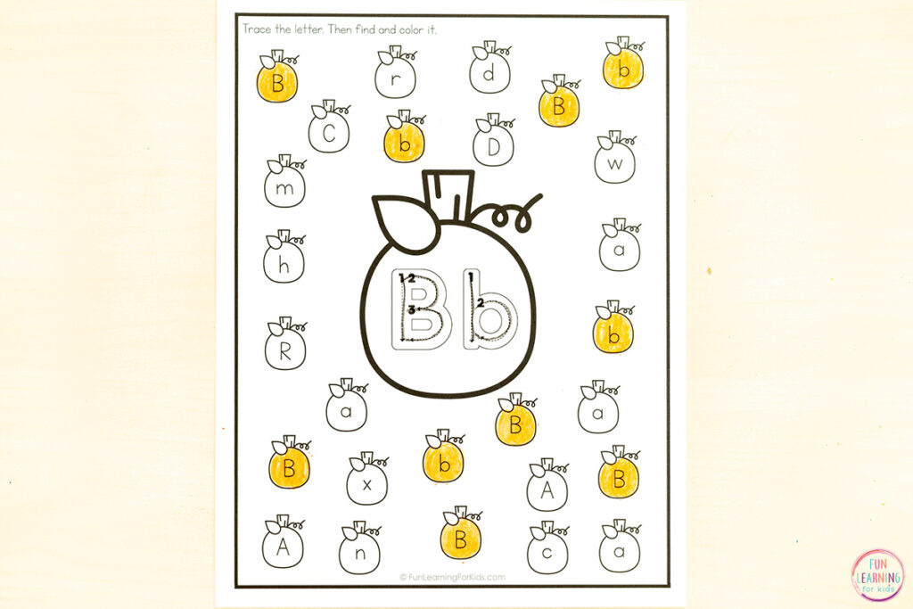 Pumpkin alphabet worksheets for preschool and kindergarten.
