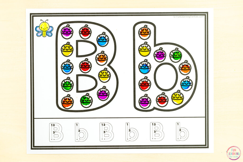 Dot marker alphabet worksheets for fall letter learning practice.