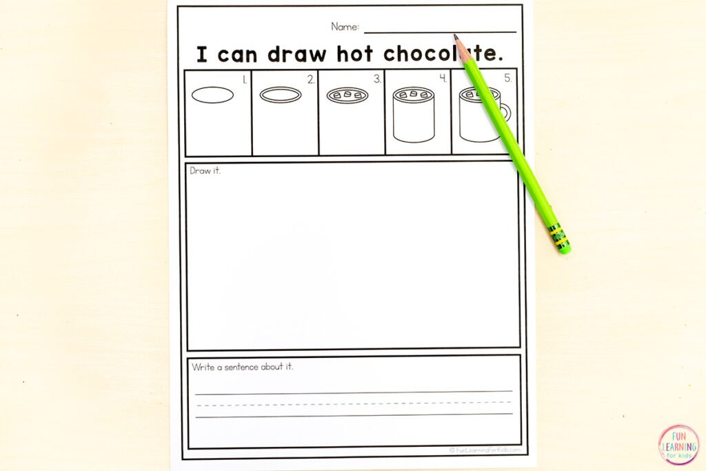 Winter writing activity and directed drawing activity for kindergarten and first grade.