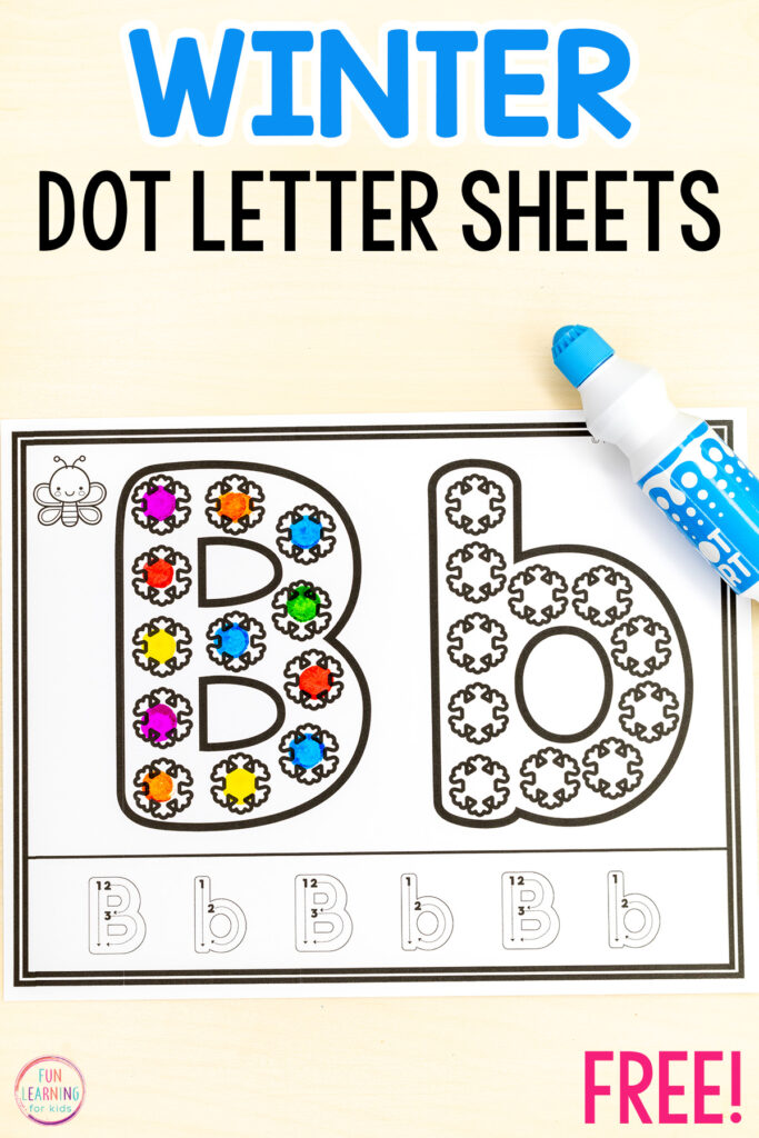 Winter dot letter alphabet mats for letter learning practice this holiday season.