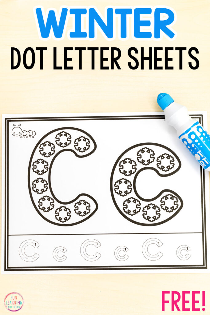 Winter alphabet mats for practice with letter recognition and letter formation in preschool, pre-k and kindergarten.