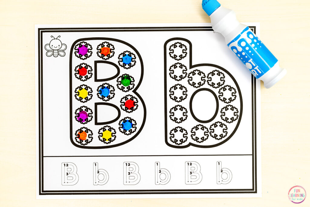Dot the letter alphabet letter learning mats for winter literacy centers in kindergarten or pre-k.