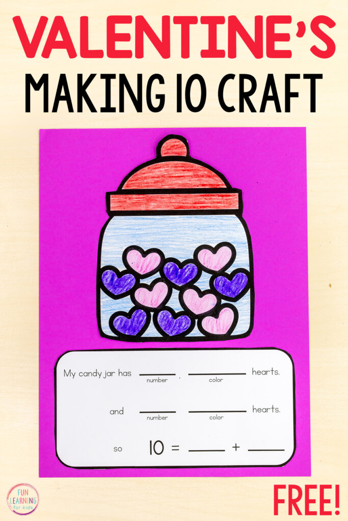 A Valentine's Day math craft for kids to practice math skills and build number sense while creating a bulletin board display for the month of February.