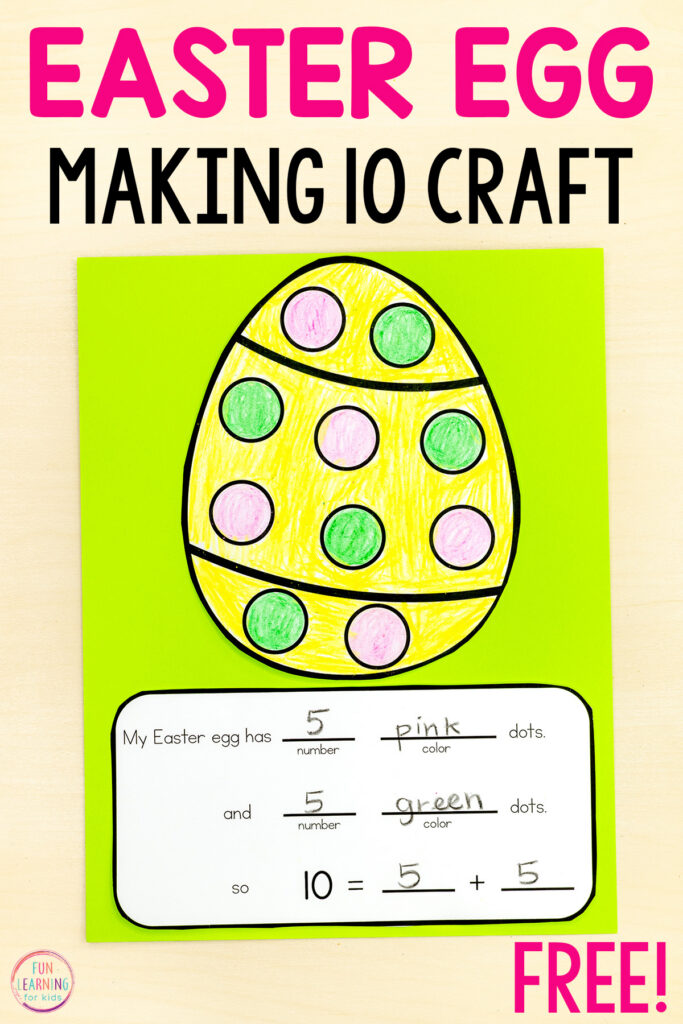 Free printable Easter egg math craft activity for students to practice making ten, composing numbers, adding numbers and build number sense.