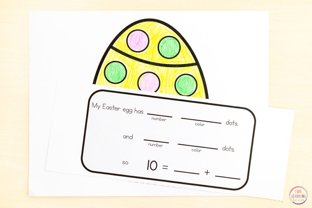 Easter egg math craft activity for practice with making ten and composing numbers through part-part-whole relationships.