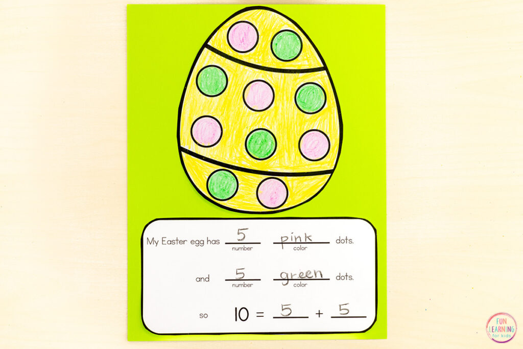 Easter egg making ten math craft activity for Easter math centers.