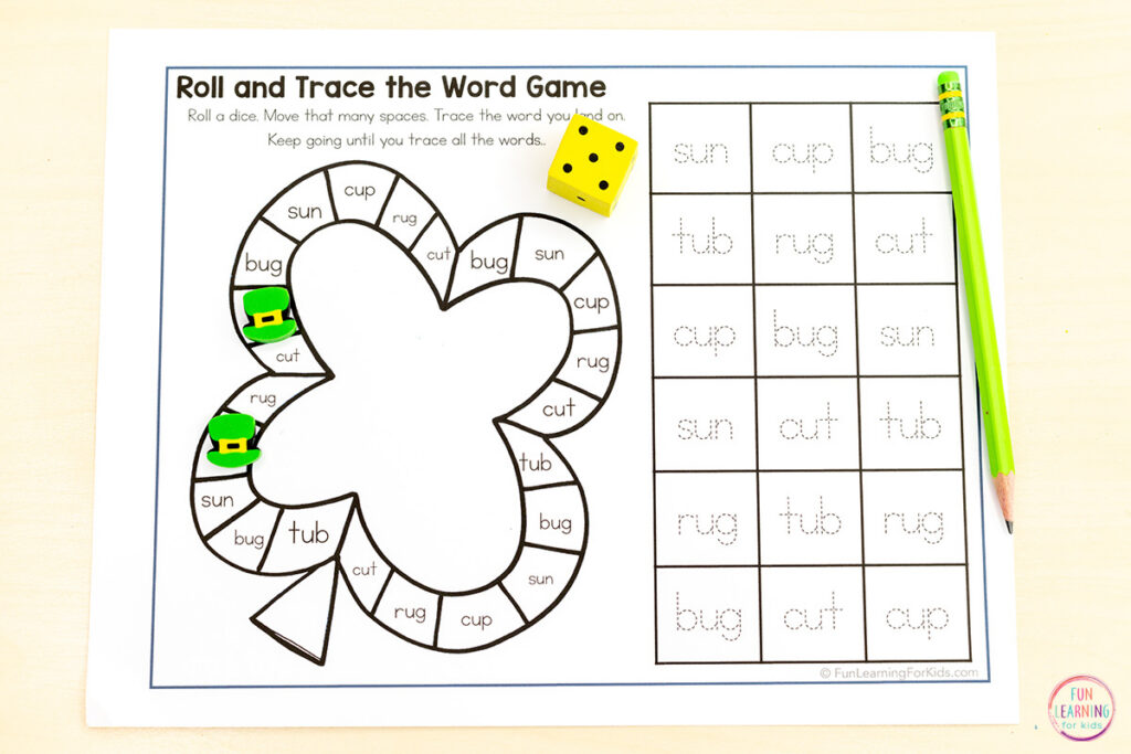 St. Patrick's Day board game worksheets that you can edit and use to work on a variety of word work or phonics skills practice.