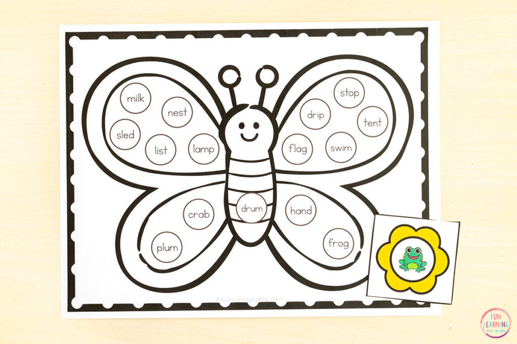 Free printable spring phonics activity for learning to blend and segment words with consonant blends.