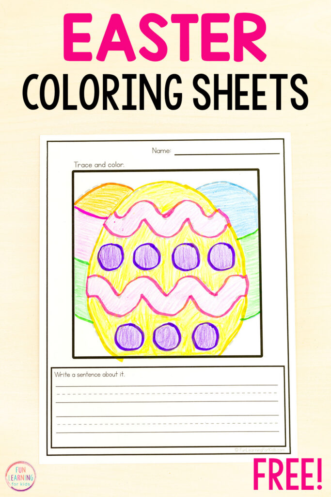 Trace, color and write Easter coloring pages that go beyond just coloring to give students practice with writing sentences.