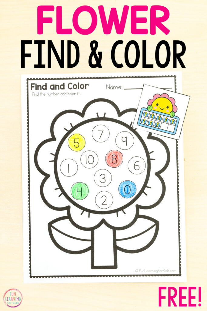 Free printable flower theme number sense activity for your spring math centers in preschool, pre-k and kindergarten.