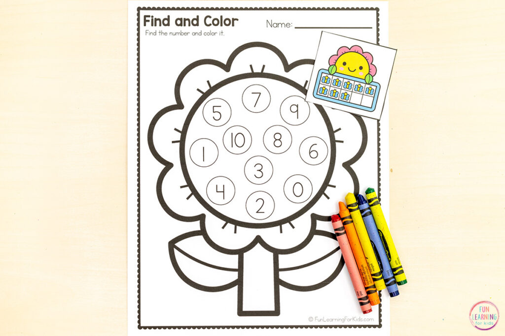 Spring flower numbers 0-20 math activity for kids.