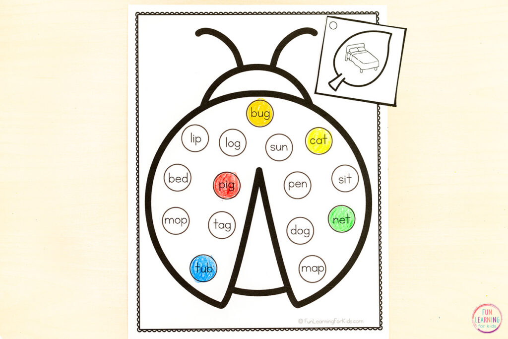 Spring ladybug phonics activity for your insect theme phonics lessons.