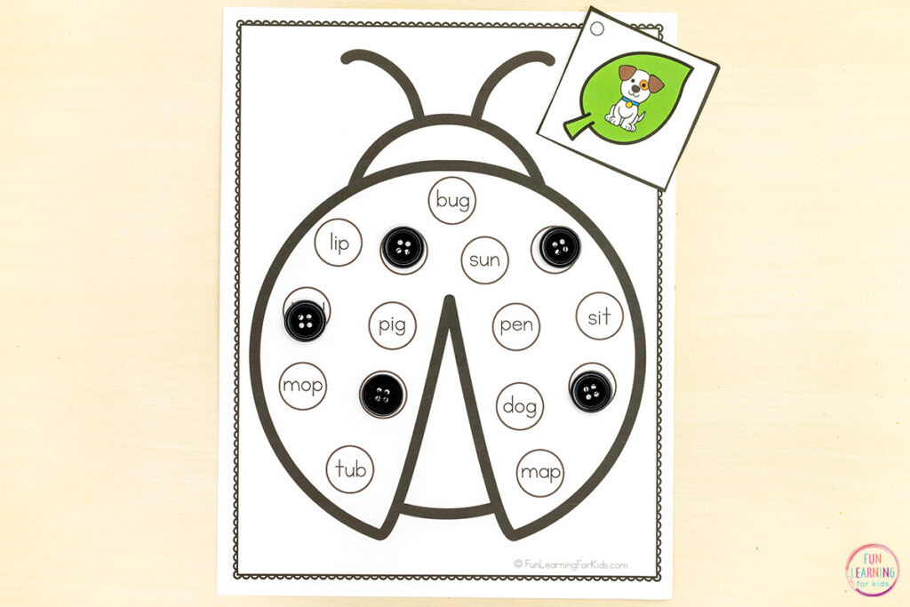 Free printable ladybug insect theme phonics activity that gets kids up and moving while learning to read.