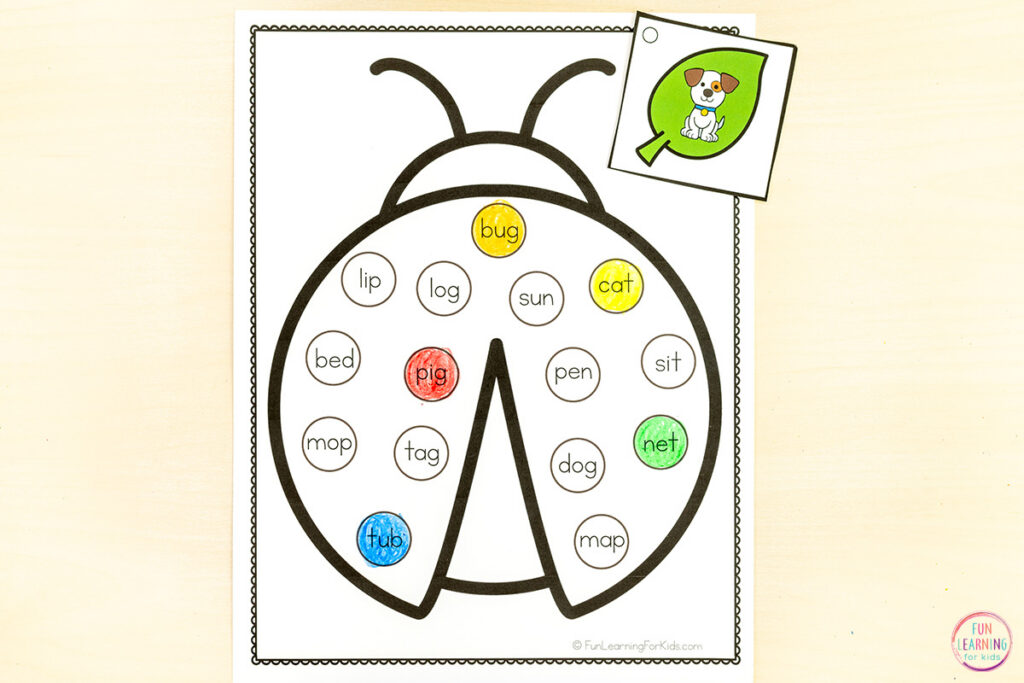 Insect CVC phonics activity for learning to blend and segment CVC words for Science of Reading instruction.
