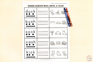 Digraph Read Write & Color Worksheets for Phonics Lessons