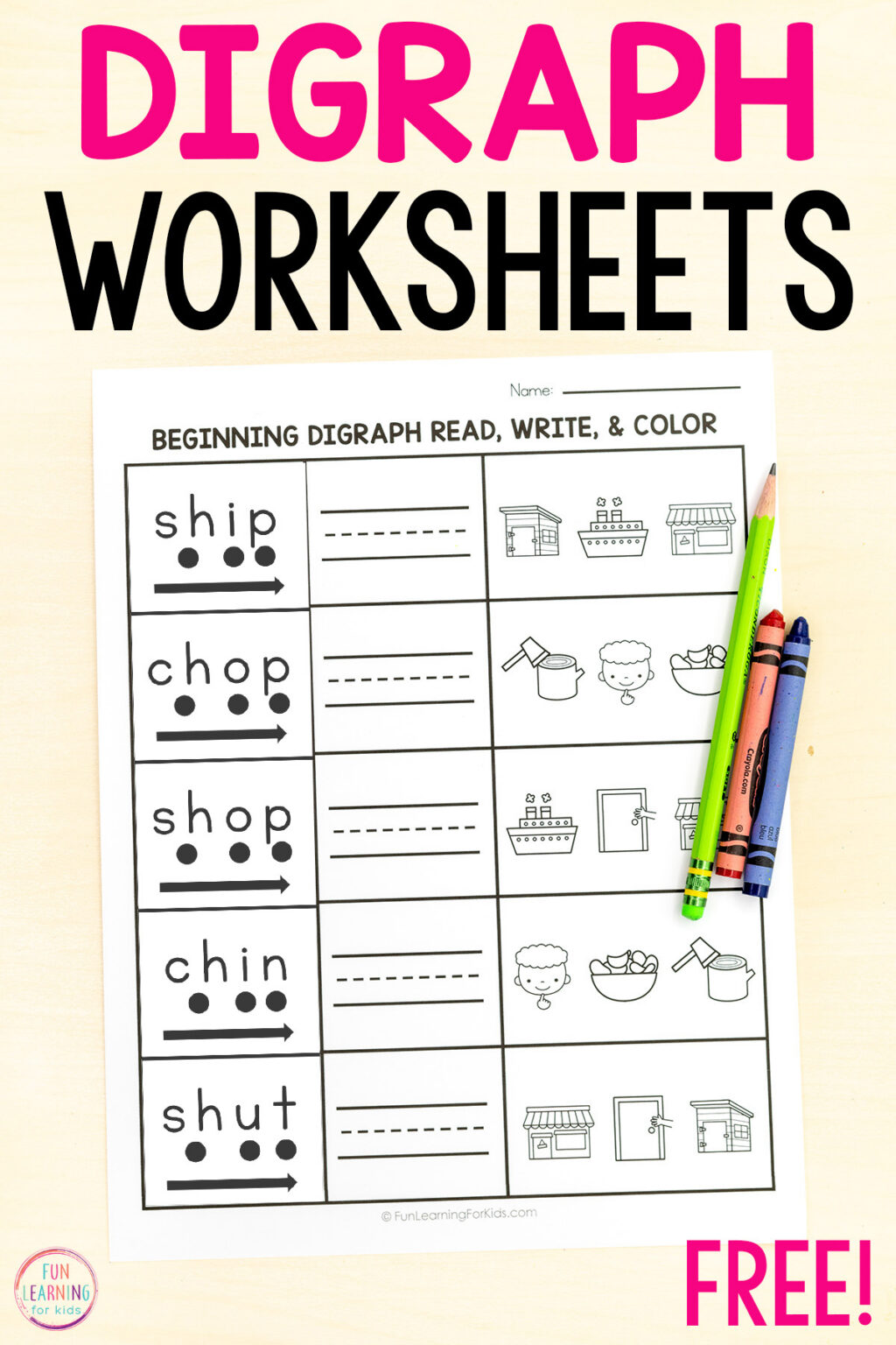 Digraph Read Write & Color Worksheets for Phonics Lessons