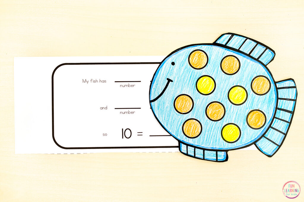 Fish math craft for kids in pre-k and kindergarten. A fun number sense craft for your math lessons.