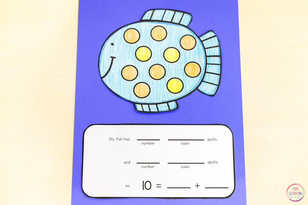 Fish theme craft for math lessons in kindergarten.