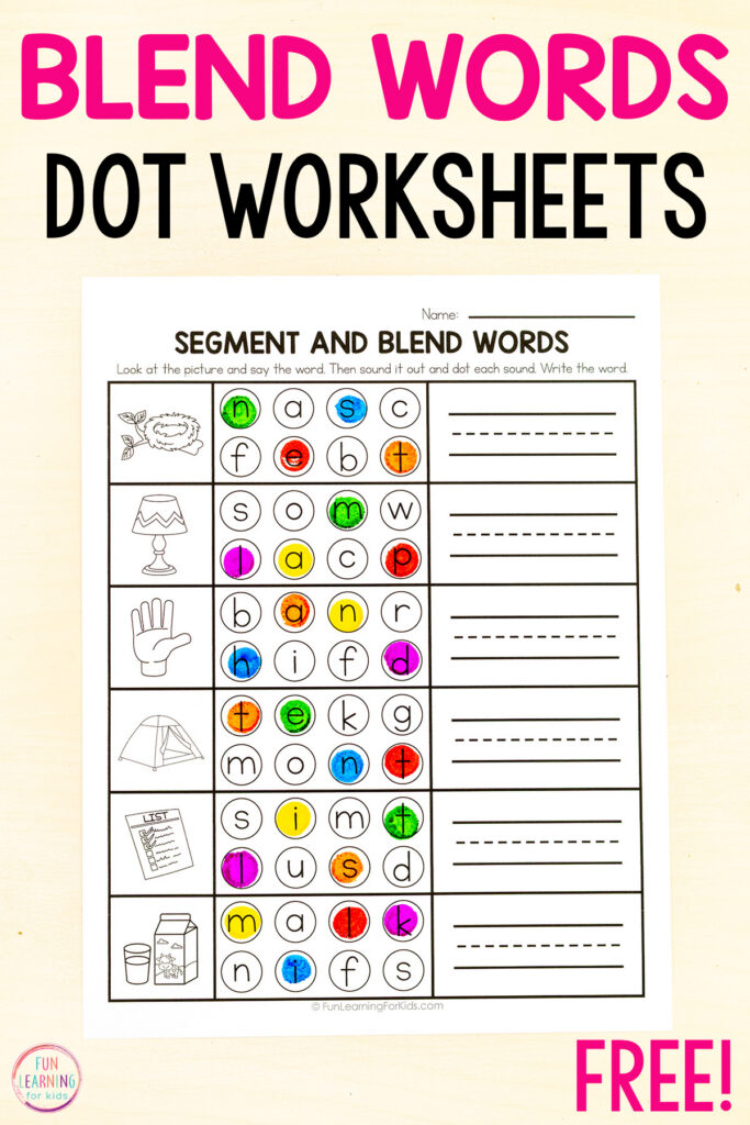 Dot marker blend and segment consonant blends phonics worksheets for kindergarten and first grade.