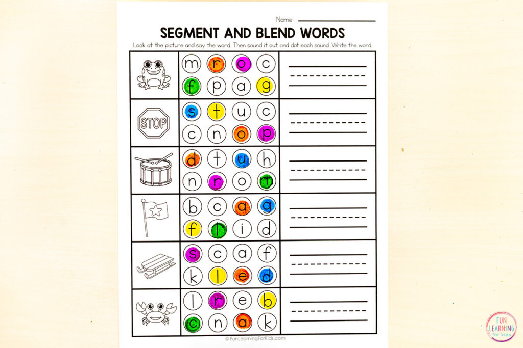 Consonant blends phonics activity for dot markers.
