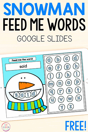 Digital Feed the Snowman Words Activity for Kindergarten