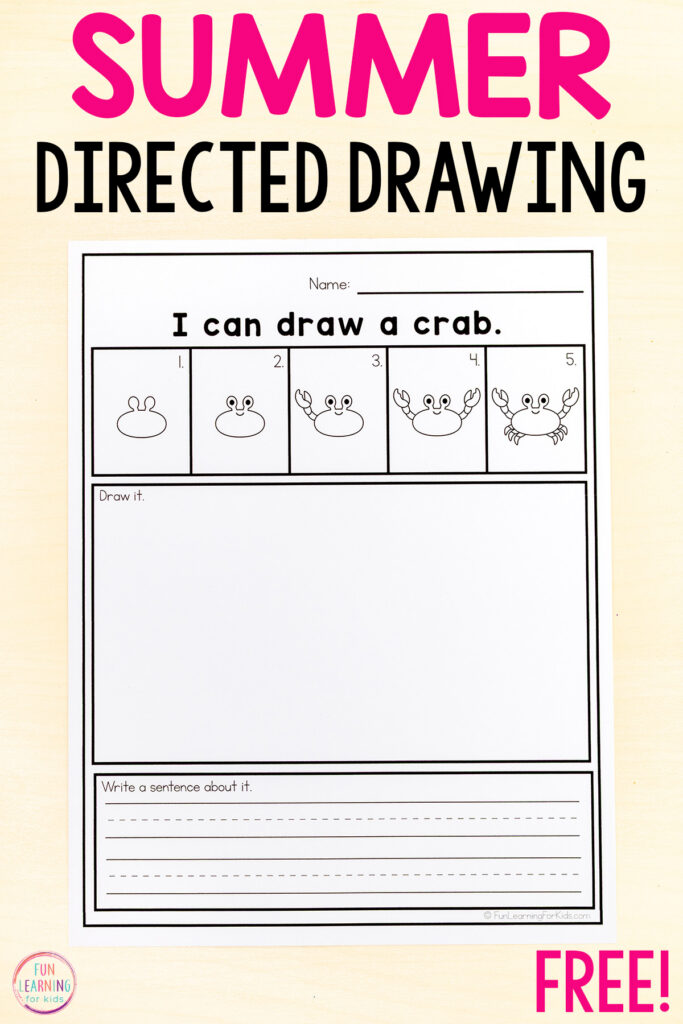 Free printable summer theme directed drawing sheets art and writing activity for kids.