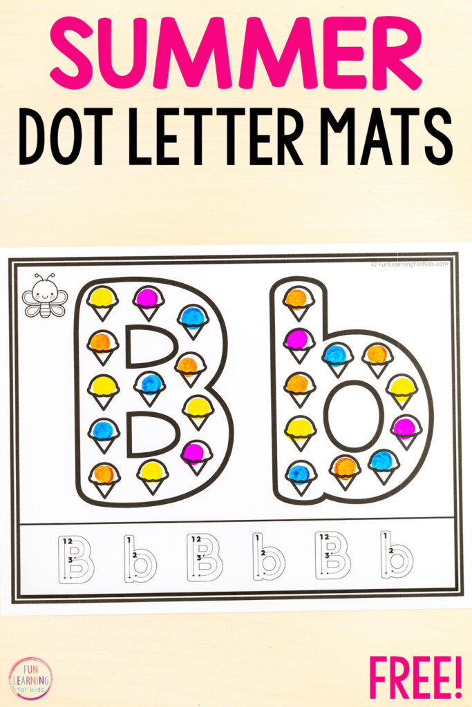 Free printable ice cream dot marker alphabet worksheets for kids.