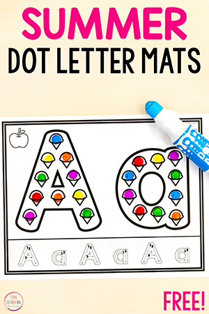 Summer dot marker alphabet worksheets for letter recognition and letter formation practice.