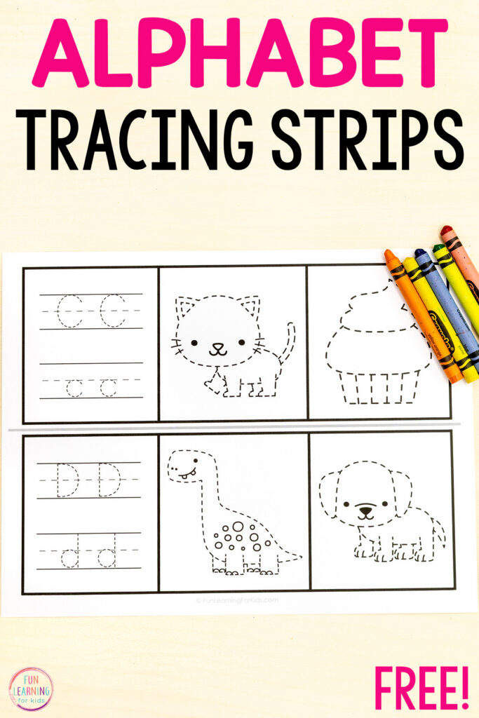 Free printable alphabet letter sounds tracing sheets for practice with handwriting and drawing skills to build fine motor skills.