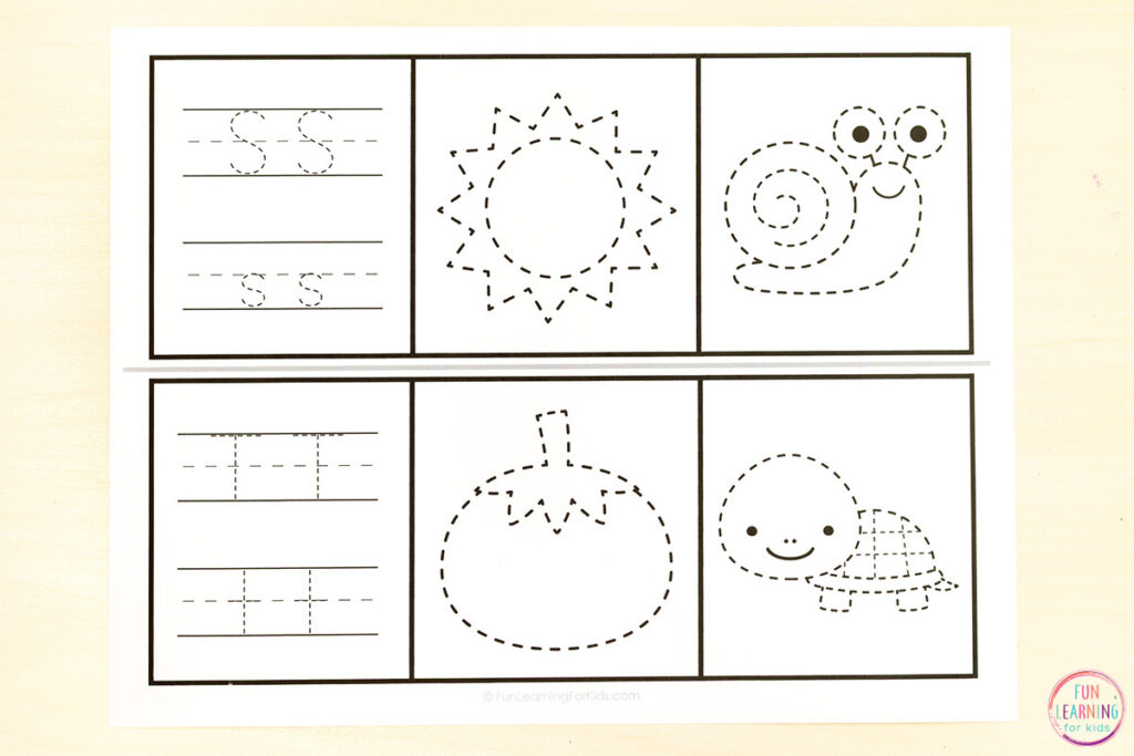 Alphabet beginning sounds tracing strips for learning letters and letter sounds while building fine motor skills.