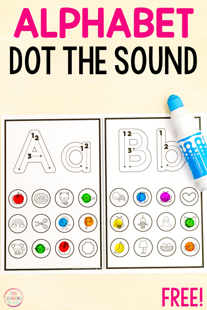 Dot marker beginning sounds alphabet mini worksheets for learning letter recognition and letter sounds in kindergarten and preschool.