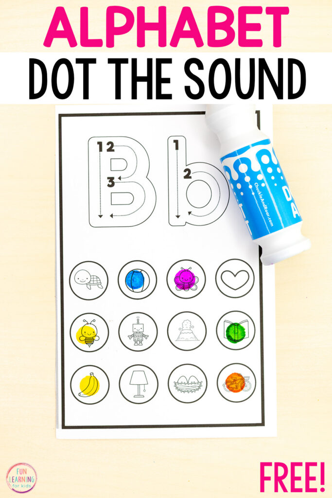 Beginning sounds dot marker alphabet activity for learning letters and letter sounds while building phonics skills.