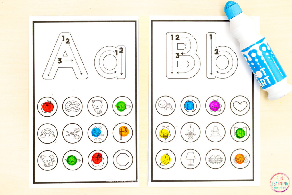 Learning letters and sounds is lots of fun when you use these dot the beginning sound alphabet worksheets.