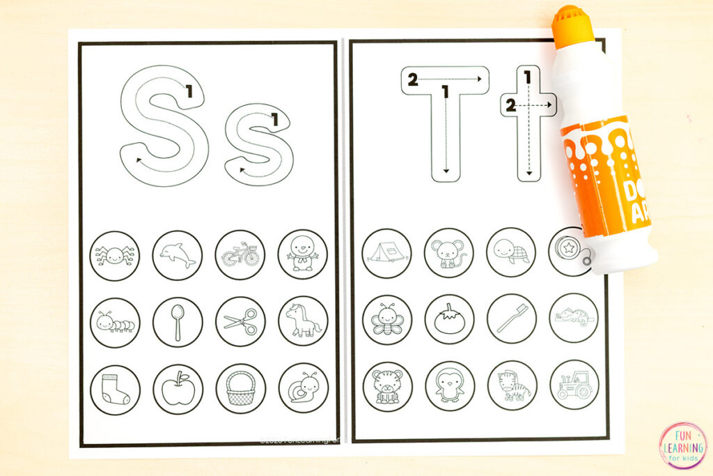 Dot marker alphabet activity for kids who are building phonics skills and phonemic awareness skills.
