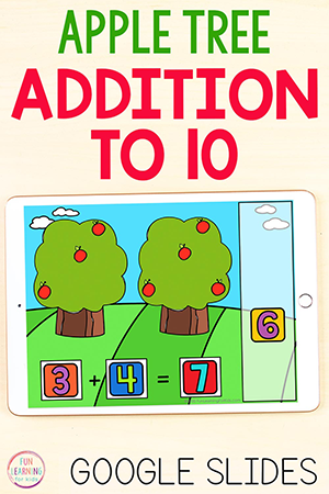 Digital Apple Tree Addition to 10 Math Activity