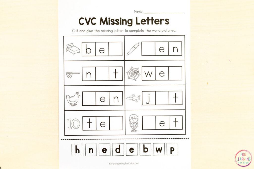 CVC word phonics worksheets that are hands-on and fun to use while learning to read and spell CVC words.
