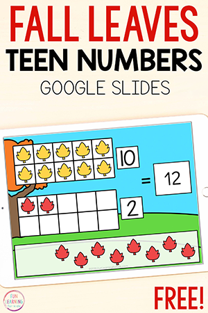 Digital Fall Leaves Teen Numbers Activity