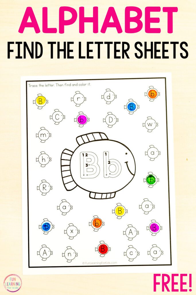 Fish letter recognition alphabet worksheets that work on visual discrimination skills while teaching letters.