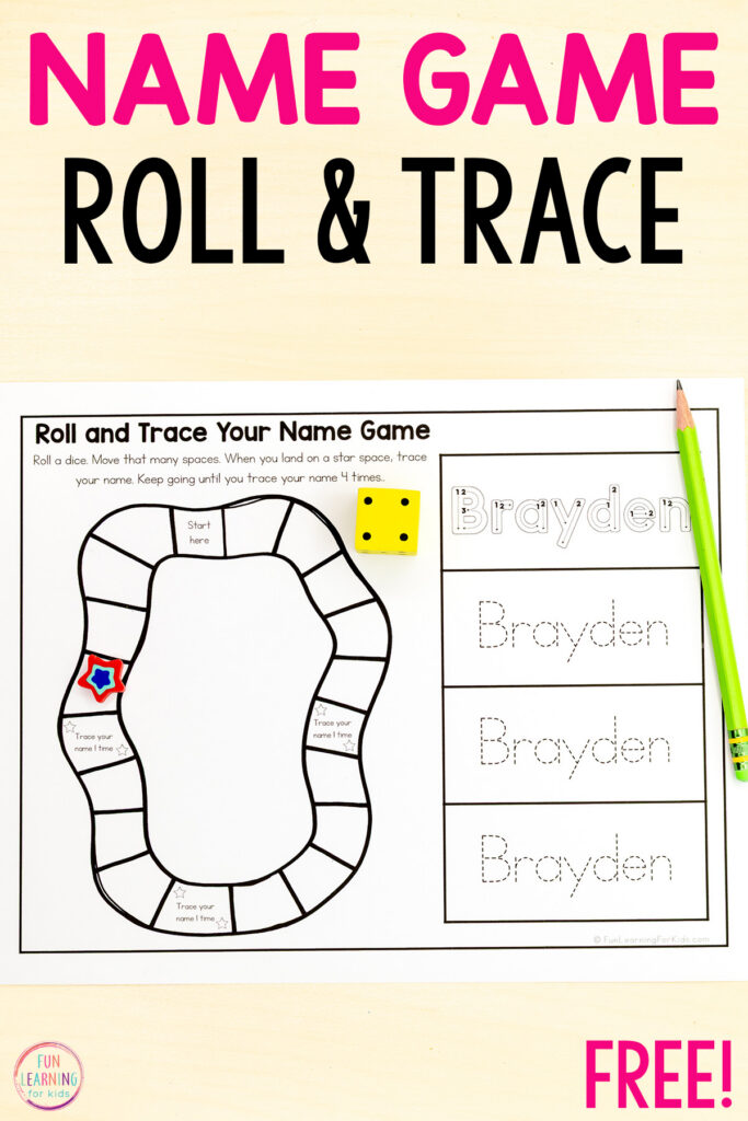 Name recognition and tracing editable board game worksheets for learning to read and write names in kindergarten, pre-k and preschool.