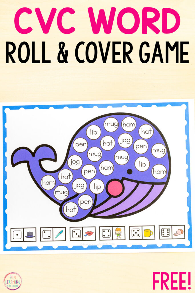 Whale CVC phonics game for kids who are learning to read CVC words with fluency.