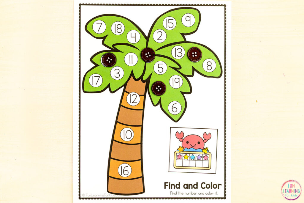 A fun number hunt math activity for preschool and kindergarten students to practice number recognition and counting.