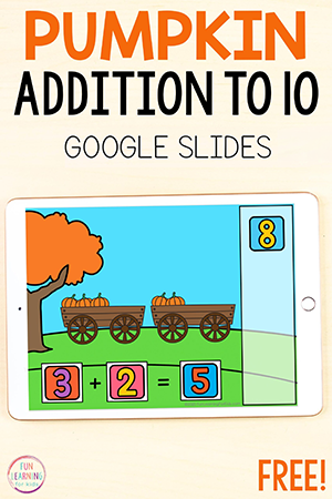 Digital Pumpkin Addition to 10 Math Activity