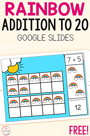Digital Rainbow Addition Within 20 Math Activity