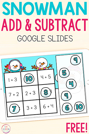 Digital Snowball Addition and Subtraction Mats Math Activity